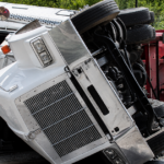 Overturned semi-truck accident scene on a roadway in Texas, symbolizing a truck crash legal lawsuit case.