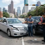 Houston police officer writing a ticket for a car accident.